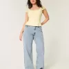 Jeans larghi a vita alta e lavaggio medio con effetto curvy