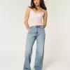 Jeans larghi a vita alta e lavaggio medio con effetto curvy