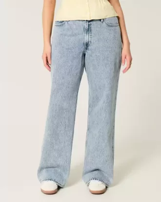 Jeans larghi a vita alta e lavaggio medio con effetto curvy