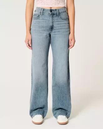 Jeans larghi a vita alta e lavaggio medio con effetto curvy