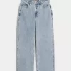 Jeans larghi a vita alta e lavaggio medio con effetto curvy