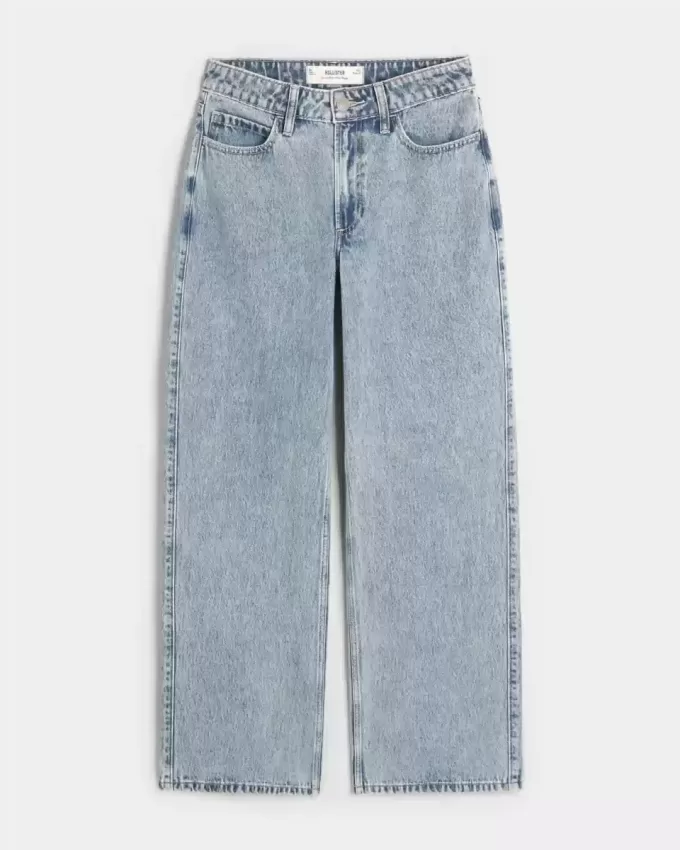 Jeans larghi a vita alta e lavaggio medio con effetto curvy