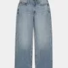Jeans larghi a vita alta e lavaggio medio con effetto curvy