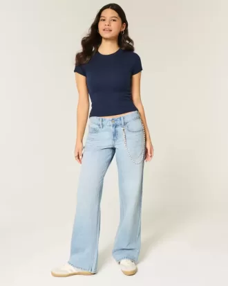 Jeans larghi a vita bassa con lavaggio chiaro