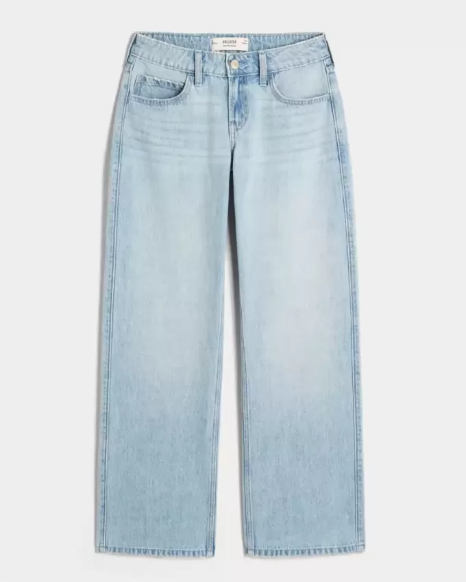 Jeans larghi a vita bassa con lavaggio chiaro