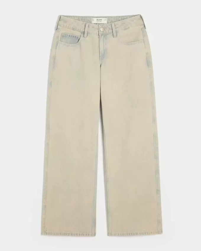 Jeans larghi a vita bassa con lavaggio chiaro