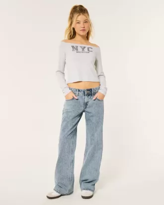 Jeans larghi a vita bassa con lavaggio medio