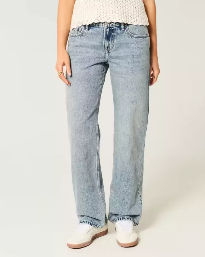 Jeans larghi a vita bassa con lavaggio medio