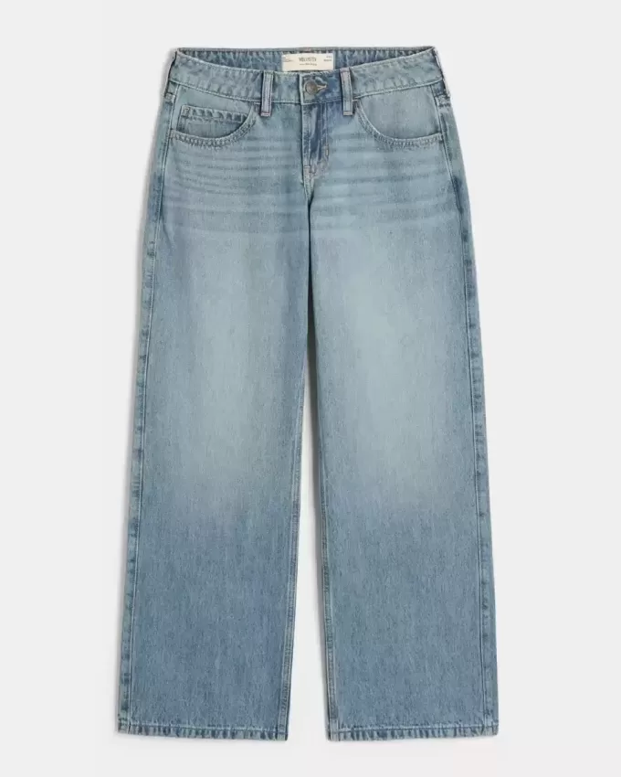 Jeans larghi a vita bassa con lavaggio medio