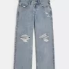 Jeans larghi a vita bassa con lavaggio medio e strappi