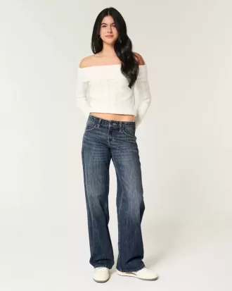 Jeans larghi a vita bassa con lavaggio scuro