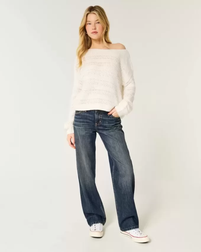 Jeans larghi a vita bassa con lavaggio scuro