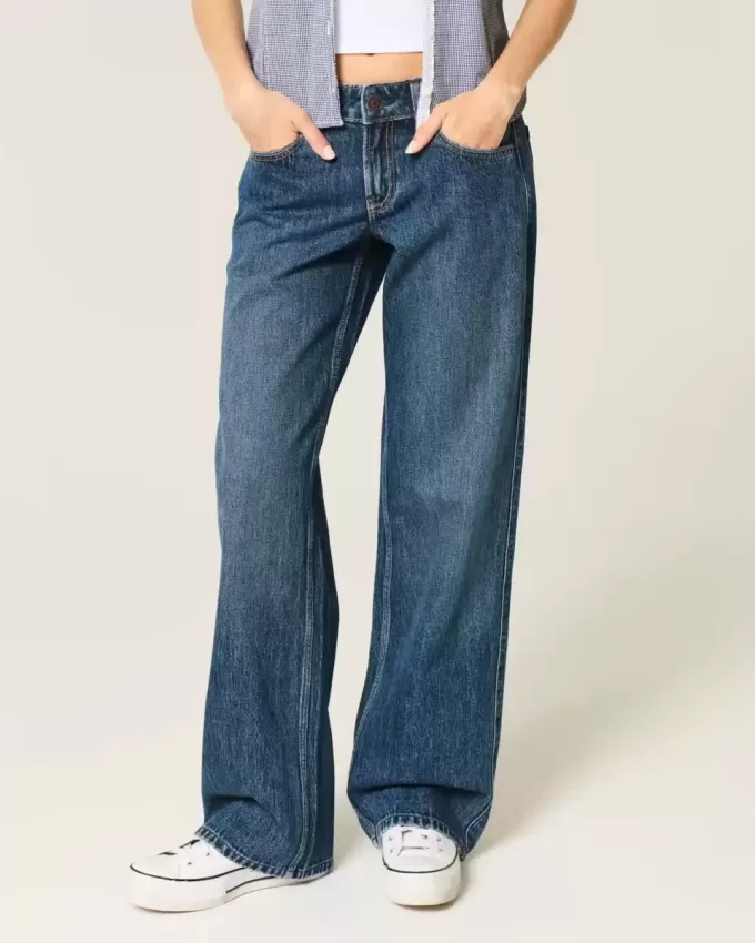 Jeans larghi a vita bassa con lavaggio scuro
