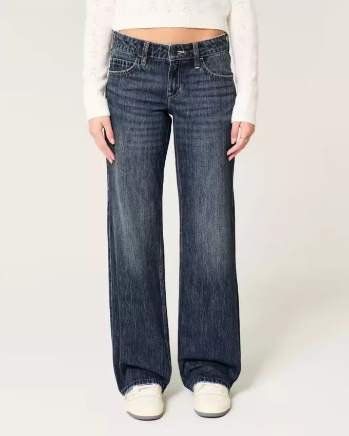 Jeans larghi a vita bassa con lavaggio scuro