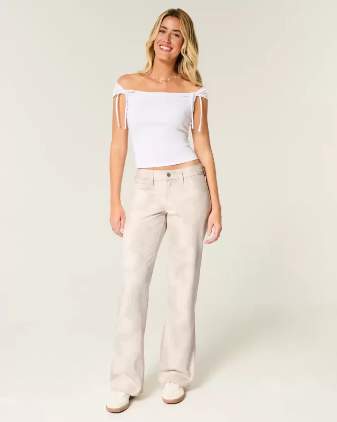 Jeans larghi a vita bassa con stampa Doe