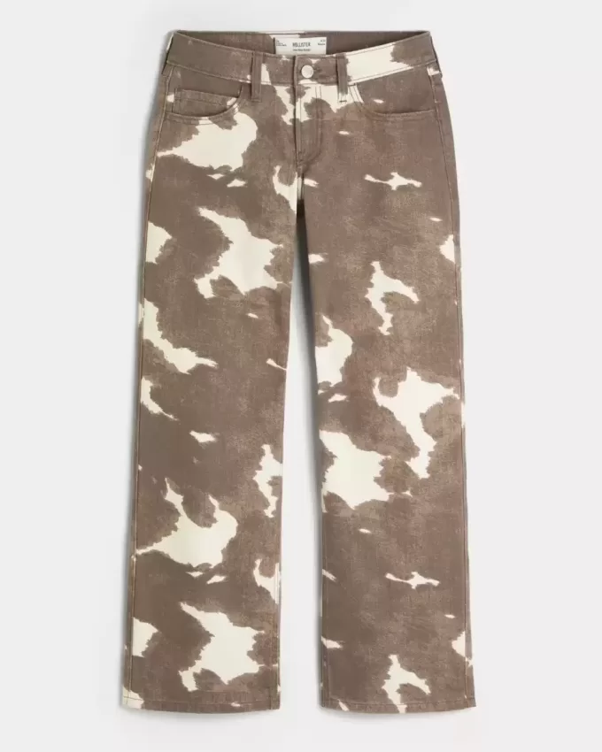 Jeans larghi a vita bassa con stampa mucca