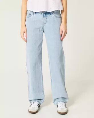 Jeans larghi a vita bassa e lavaggio chiaro
