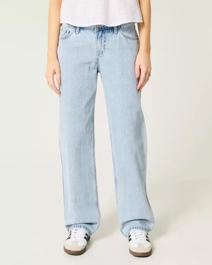 Jeans larghi a vita bassa e lavaggio chiaro