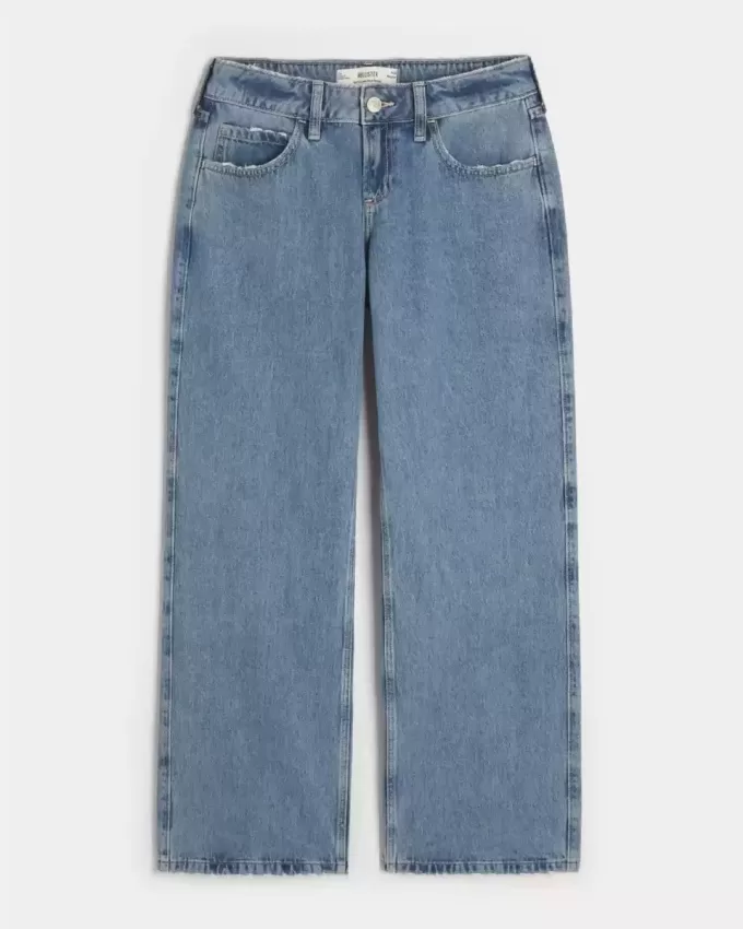 Jeans larghi a vita bassa e lavaggio medio con effetto curvy
