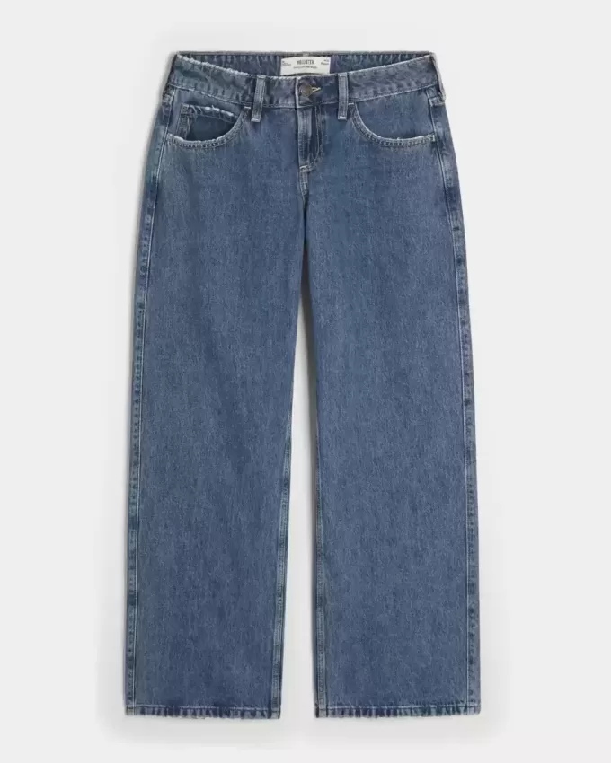 Jeans larghi a vita bassa e lavaggio medio con effetto curvy Jeans larghi a vita bassa e lavaggio medio con effetto curvy