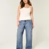 Jeans larghi a vita bassa e lavaggio scuro, modello Class of ’26, ricamati