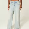 Jeans larghi a vita bassa e regolabile, lavaggio chiaro