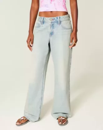 Jeans larghi a vita bassa e regolabile, lavaggio chiaro