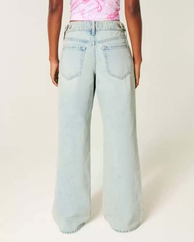 Jeans larghi a vita bassa e regolabile, lavaggio chiaro