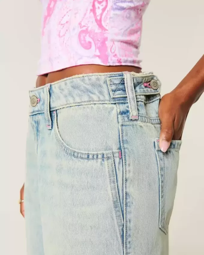 Jeans larghi a vita bassa e regolabile, lavaggio chiaro