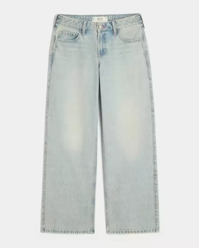 Jeans larghi a vita bassa e regolabile, lavaggio chiaro