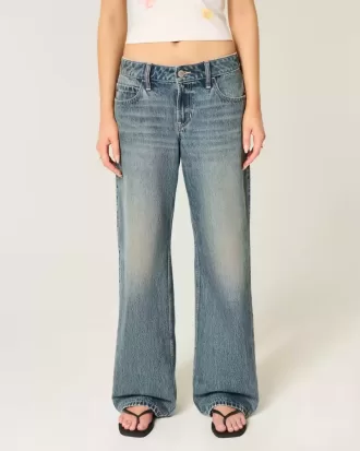 Jeans larghi a vita bassa e regolabile, lavaggio medio