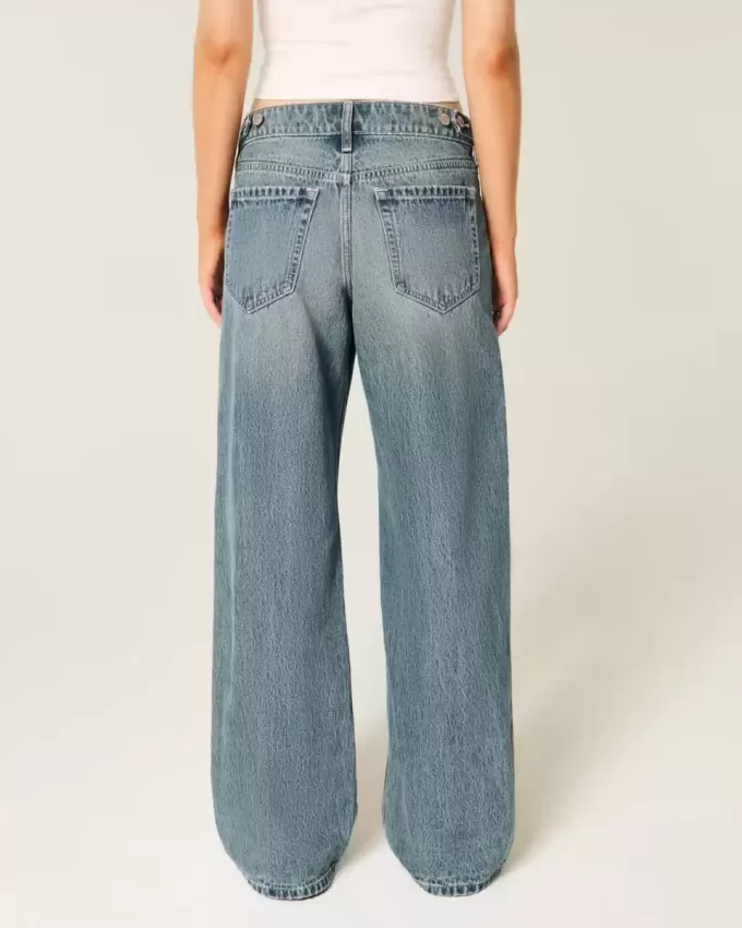 Jeans larghi a vita bassa e regolabile, lavaggio medio
