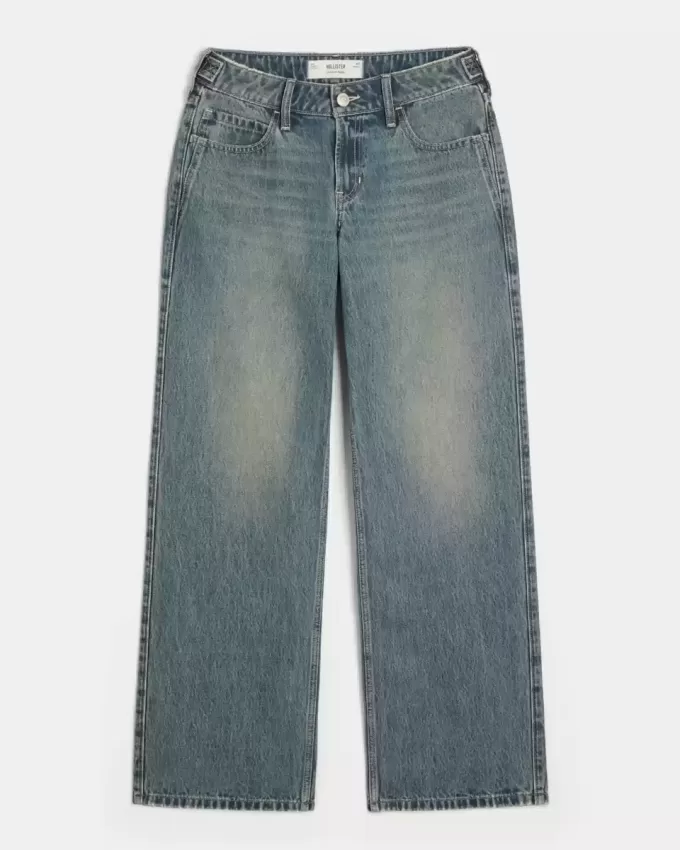Jeans larghi a vita bassa e regolabile, lavaggio medio