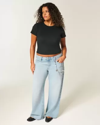 Jeans larghi a vita bassa effetto consumato