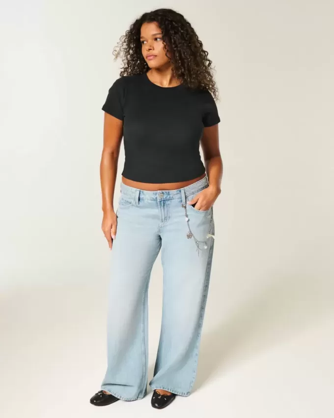 Jeans larghi a vita bassa effetto consumato