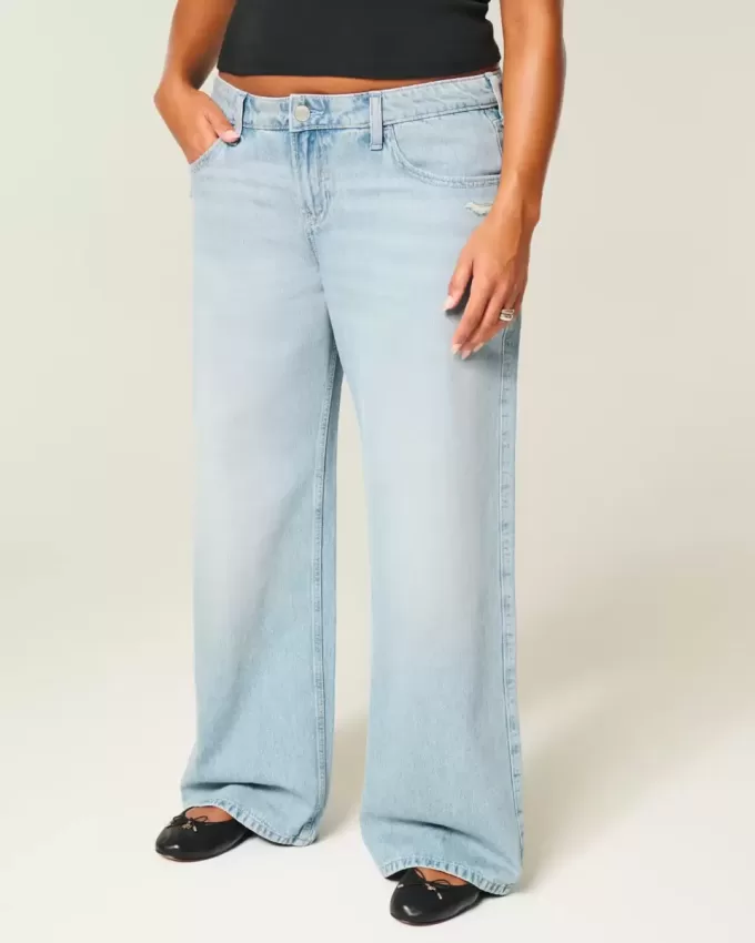 Jeans larghi a vita bassa effetto consumato