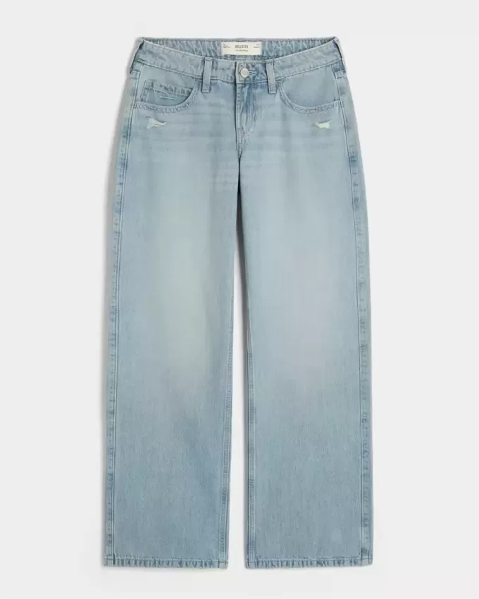 Jeans larghi a vita bassa effetto consumato