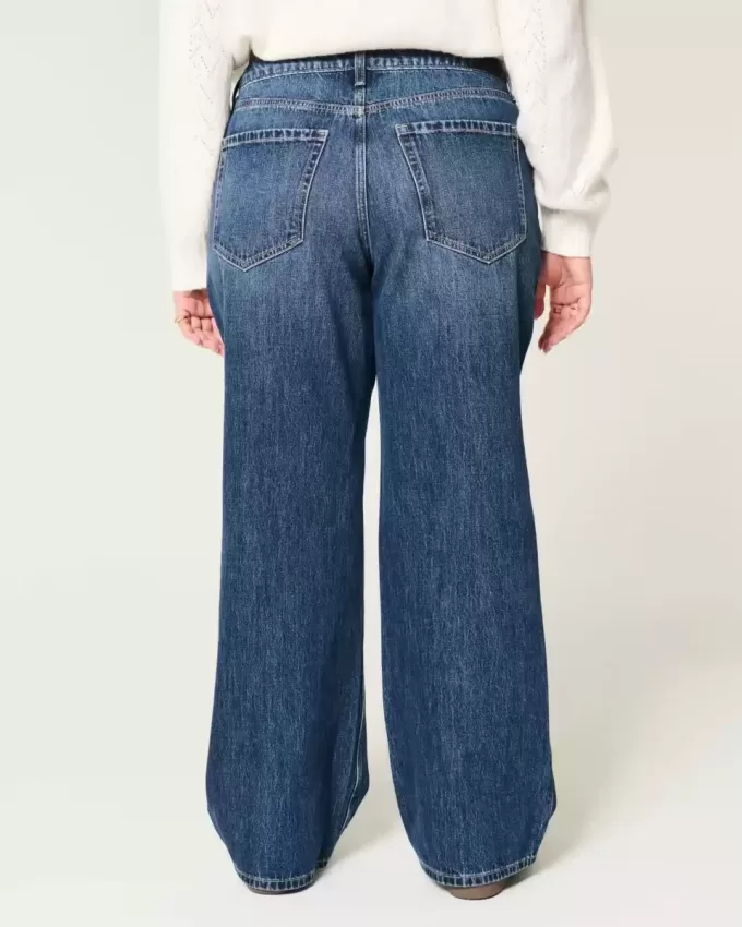 Jeans larghi a vita media e lavaggio scuro con effetto curvy