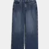 Jeans larghi a vita media e lavaggio scuro con effetto curvy