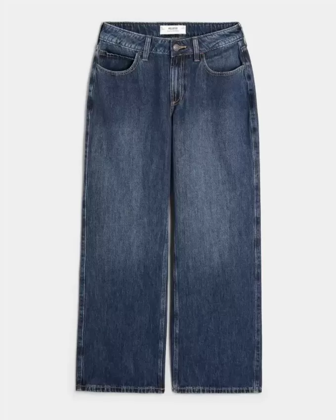 Jeans larghi a vita media e lavaggio scuro con effetto curvy