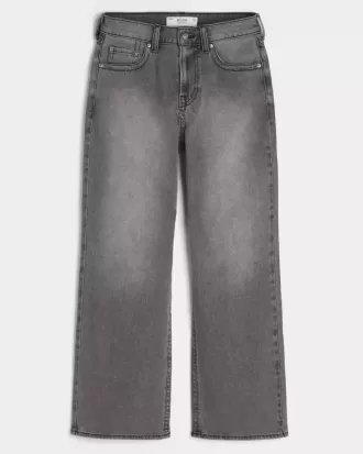 Jeans larghi bootcut ricamati neri lavati