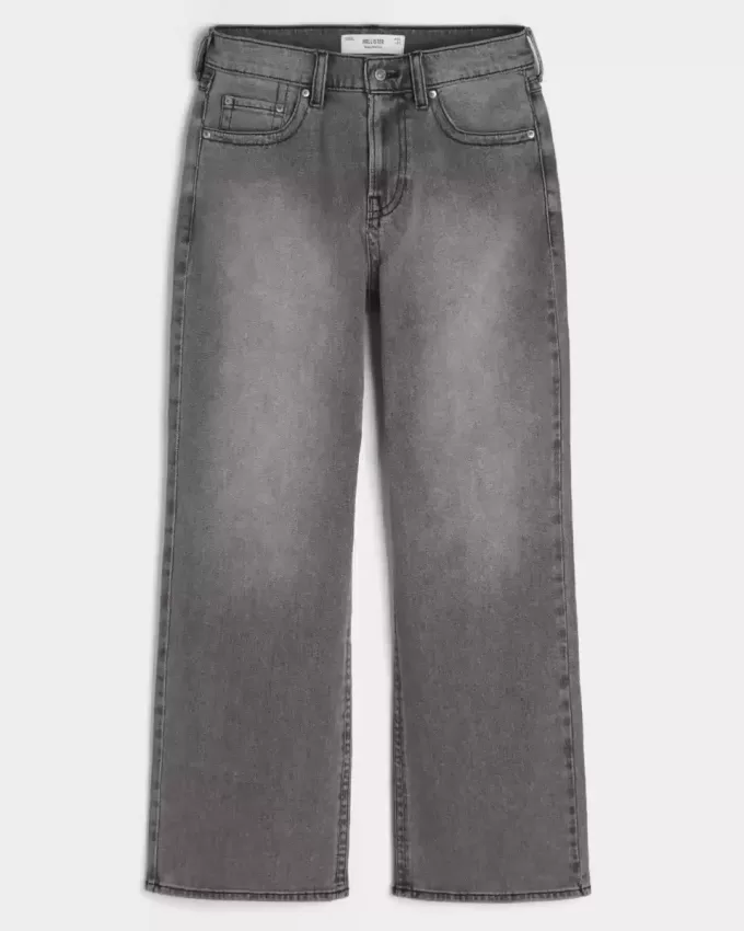 Jeans larghi bootcut ricamati neri lavati