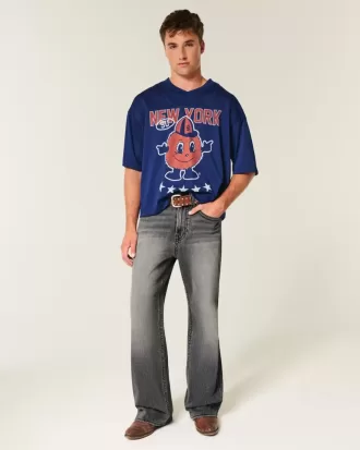 Jeans larghi bootcut ricamati neri lavati