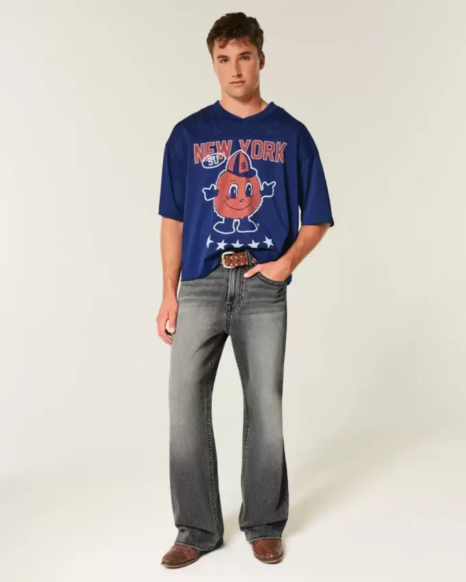 Jeans larghi bootcut ricamati neri lavati