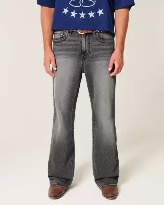 Jeans larghi bootcut ricamati neri lavati