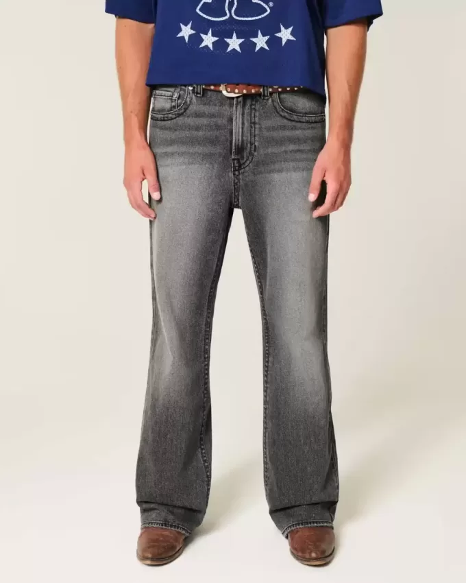 Jeans larghi bootcut ricamati neri lavati