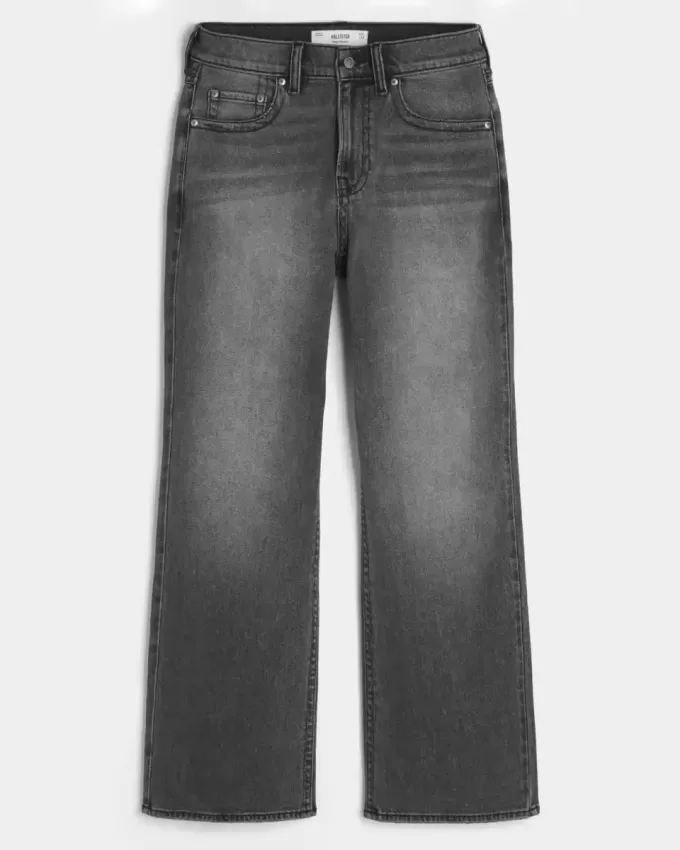 Jeans larghi bootcut ricamati neri lavati