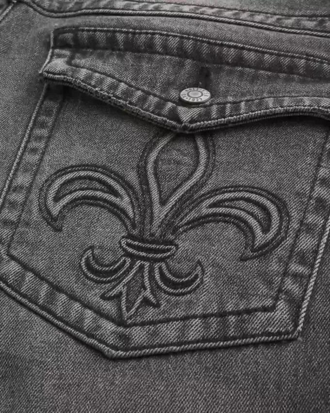 Jeans larghi bootcut ricamati neri lavati