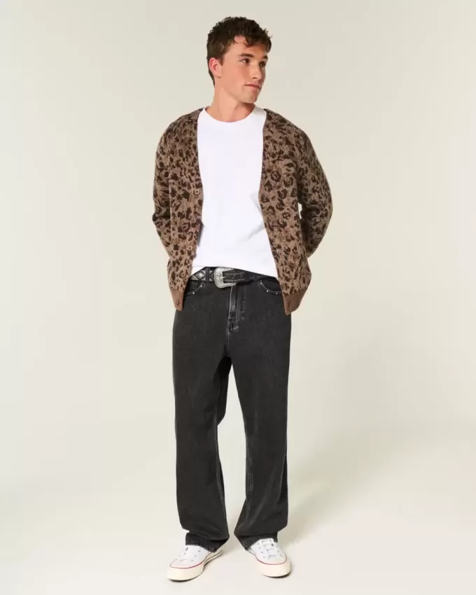 Jeans larghi borchiati neri lavati