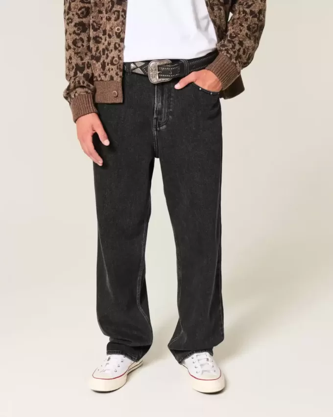 Jeans larghi borchiati neri lavati